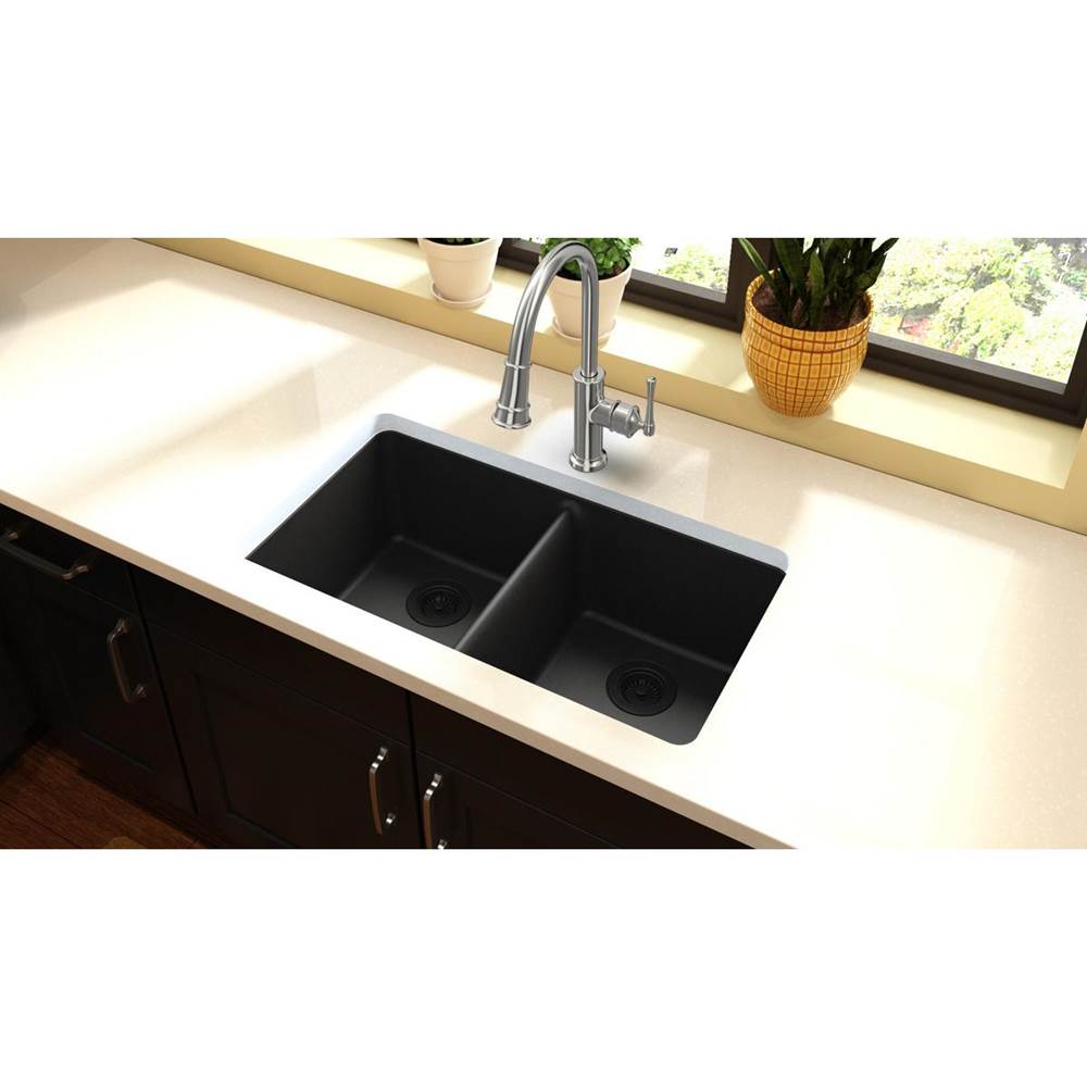 Quartz Classic 33'' x 18-1/2'' x 9-1/2'' Double Bowl Undermount Sink, Black