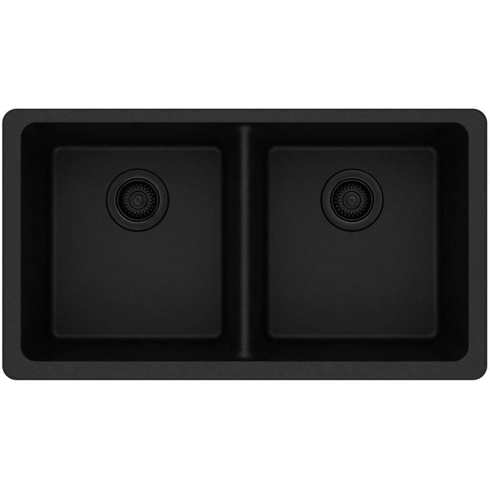 Quartz Classic 33'' x 18-1/2'' x 9-1/2'' Double Bowl Undermount Sink, Black