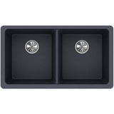 Quartz Classic 33'' x 18-1/2'' x 9-1/2'' Double Bowl Undermount Sink, Black