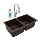 Elkay - Quartz Classic 33'' x 18-1/2'' x 9-1/2'', Equal Double Bowl Undermount Sink Kit with Filtered Faucet, Mocha - Mocha