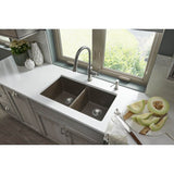 Quartz Classic 33'' x 18-1/2'' x 9-1/2'' Double Bowl Undermount Sink, Black