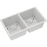 Elkay - Quartz Classic 33'' x 18-1/2'' x 9-1/2'', Equal Double Bowl Undermount Sink Kit, White - White