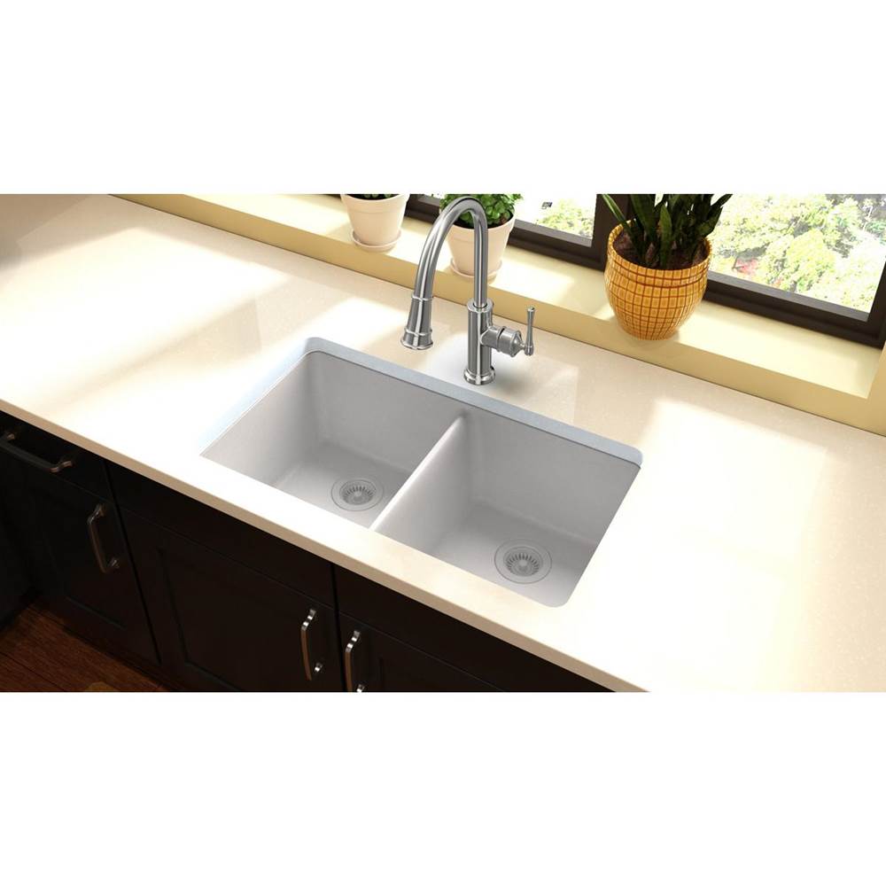 Quartz Classic 33'' x 18-1/2'' x 9-1/2'' Double Bowl Undermount Sink, Black