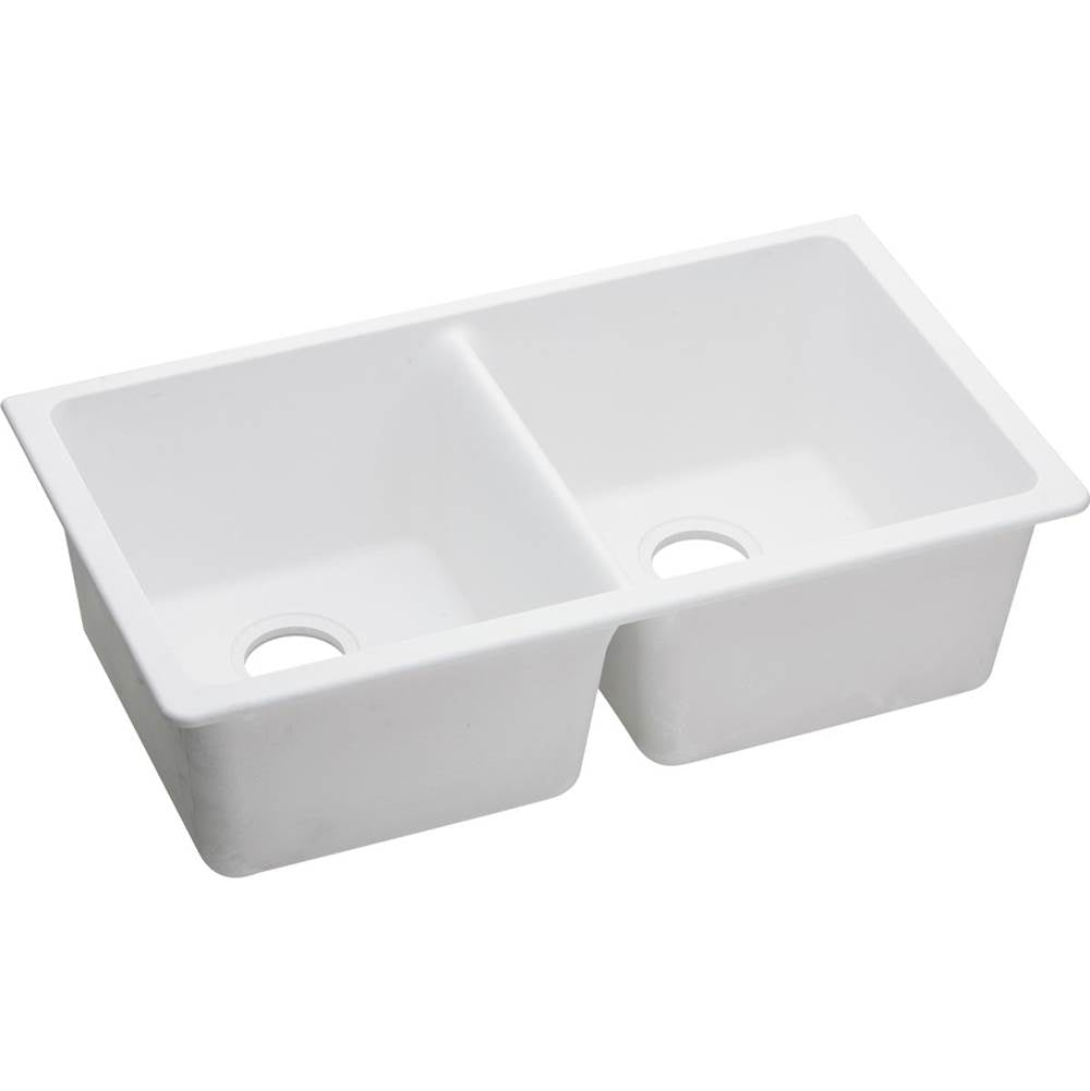 Elkay - Quartz Classic 33'' x 18-1/2'' x 9-1/2'' Double Bowl Undermount Sink, White - White