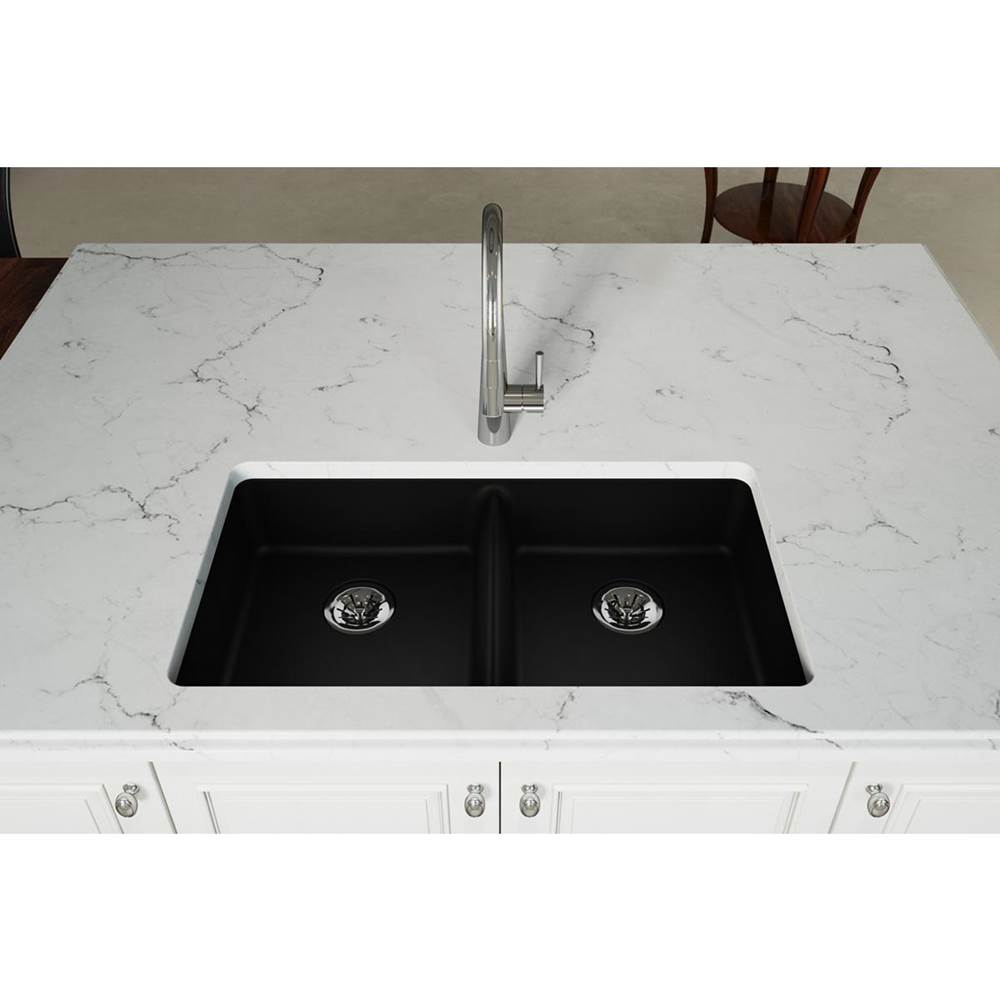 Quartz Classic 33'' x 18-1/2'' x 5-1/2'' Undermount ADA Sink with Perfect Drain, Black