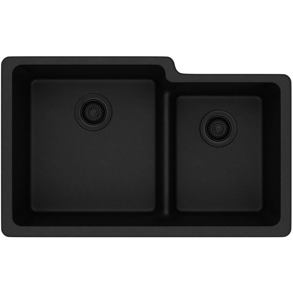 Quartz Classic 33'' x 20-1/2'' x 9-1/2'' Double Bowl Undermount Sink with Aqua Divide, Black
