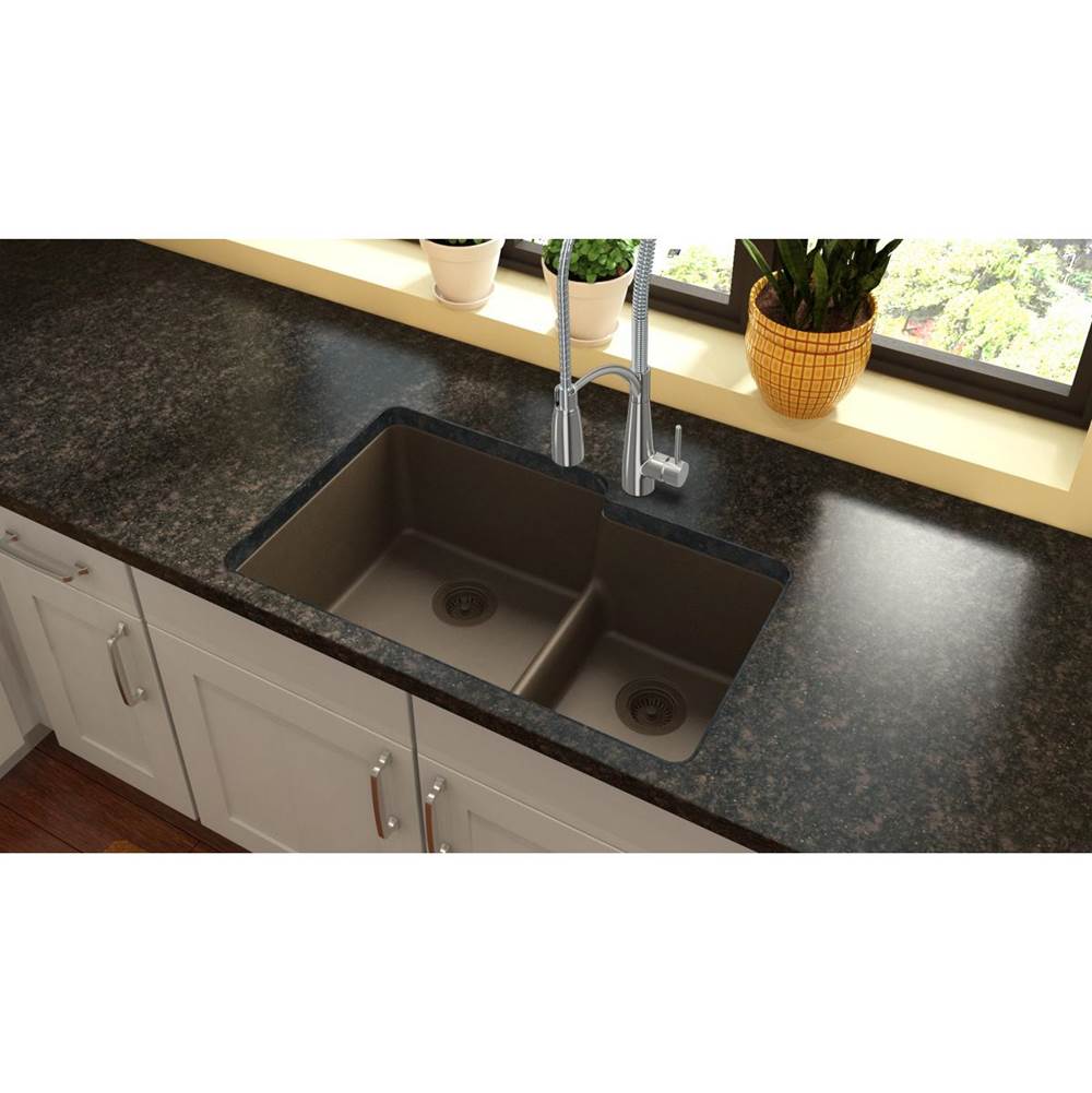 Quartz Classic 33'' x 20-1/2'' x 9-1/2'' Double Bowl Undermount Sink with Aqua Divide, Black