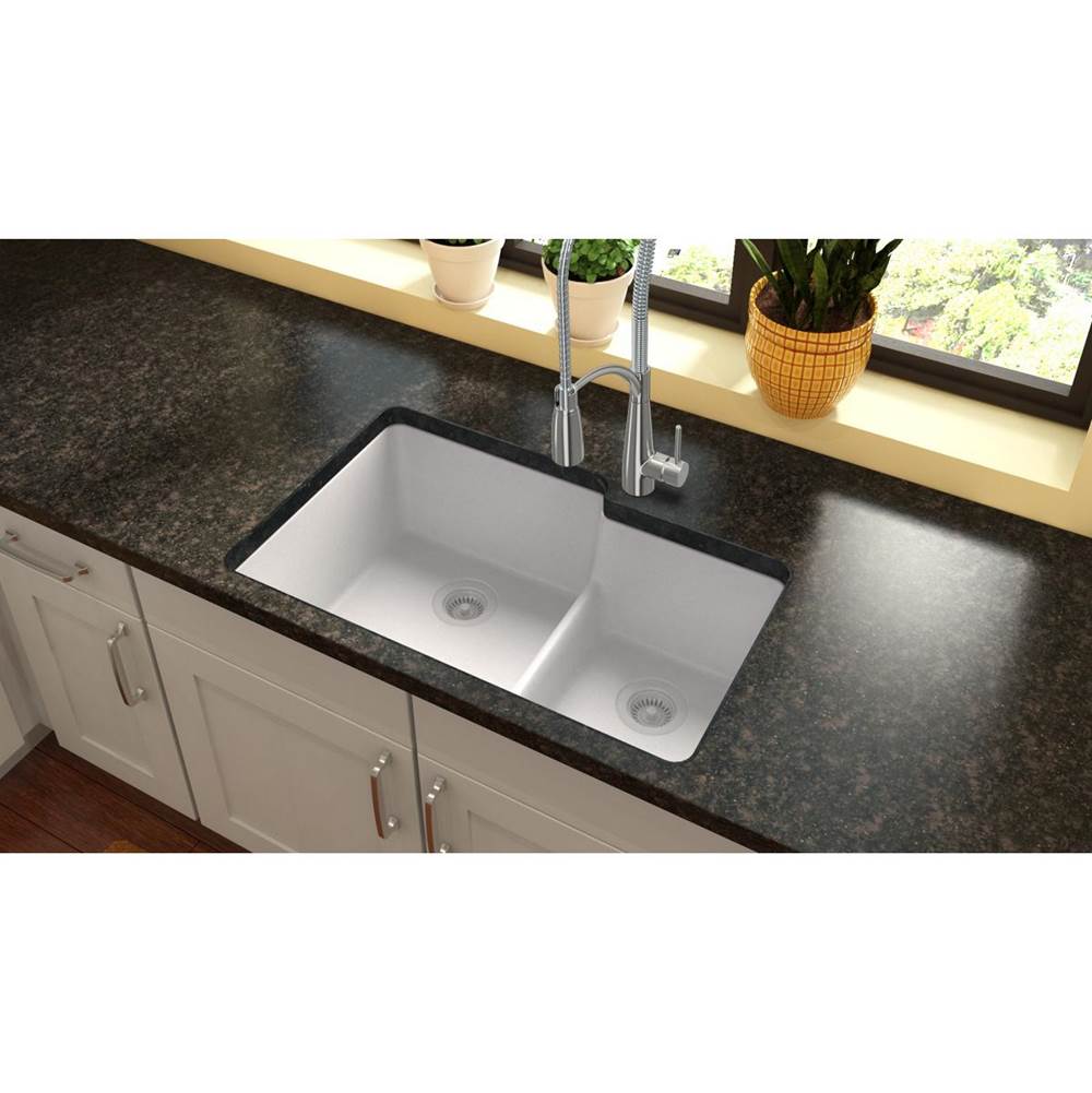 Quartz Classic 33'' x 20-1/2'' x 9-1/2'' Double Bowl Undermount Sink with Aqua Divide, Black