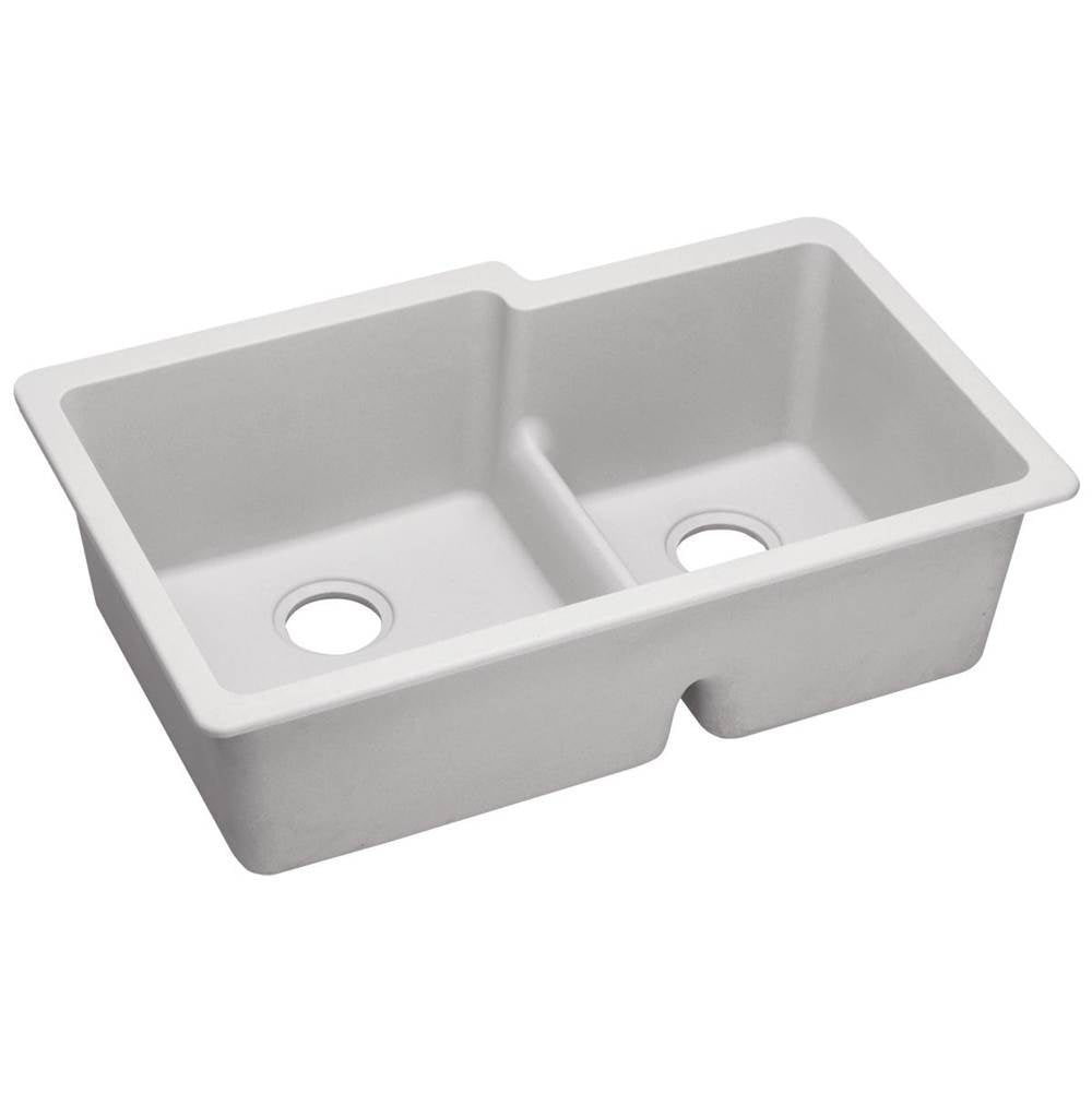 Elkay - Quartz Classic 33'' x 20-1/2'' x 9-1/2'' Double Bowl Undermount Sink with Aqua Divide, White - White