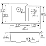 Quartz Classic 33'' x 20-1/2'' x 9-1/2'' Double Bowl Undermount Sink with Aqua Divide, Black