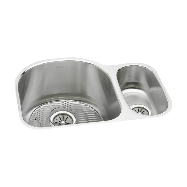 Elkay - 18 Gauge Stainless Steel 26.75'' x 20'' x 10'' Double Bowl Undermount Kitchen Sink Kit - Lustrous Satin