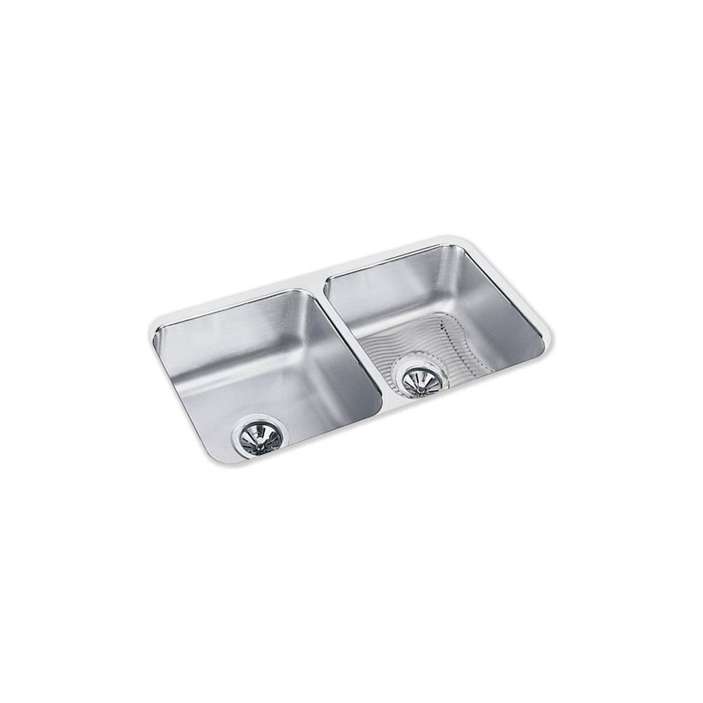 Elkay - 18 Gauge Stainless Steel 31.75'' x 16.5'' x 7.5'' Double Bowl Undermount Kitchen Sink Kit - Lustrous Satin