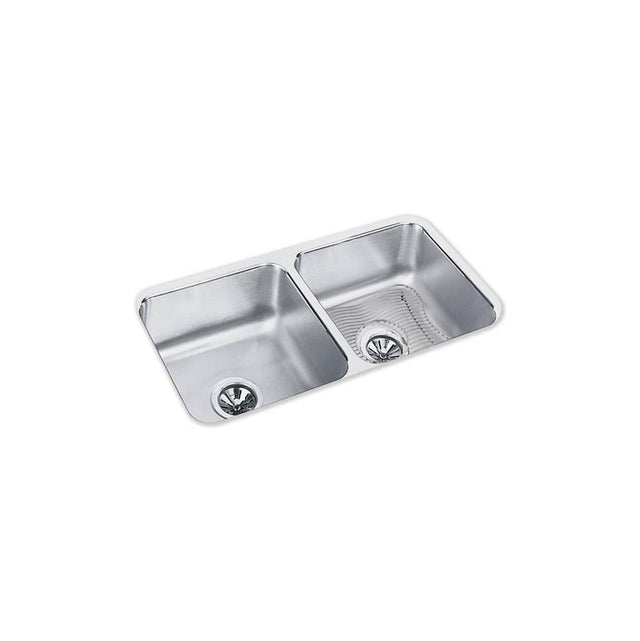 Elkay - 18 Gauge Stainless Steel 31.75'' x 16.5'' x 7.5'' Double Bowl Undermount Kitchen Sink Kit - Lustrous Satin