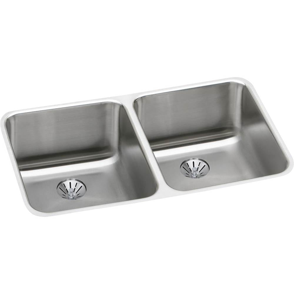 Elkay - 18 Gauge Stainless Steel 30.75'' x 18.5'' x 10'' Double Bowl Undermount Kitchen Sink Kit - Lustrous Satin