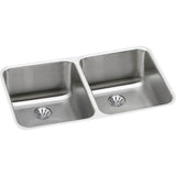 Elkay - 18 Gauge Stainless Steel 30.75'' x 18.5'' x 10'' Double Bowl Undermount Kitchen Sink Kit - Lustrous Satin