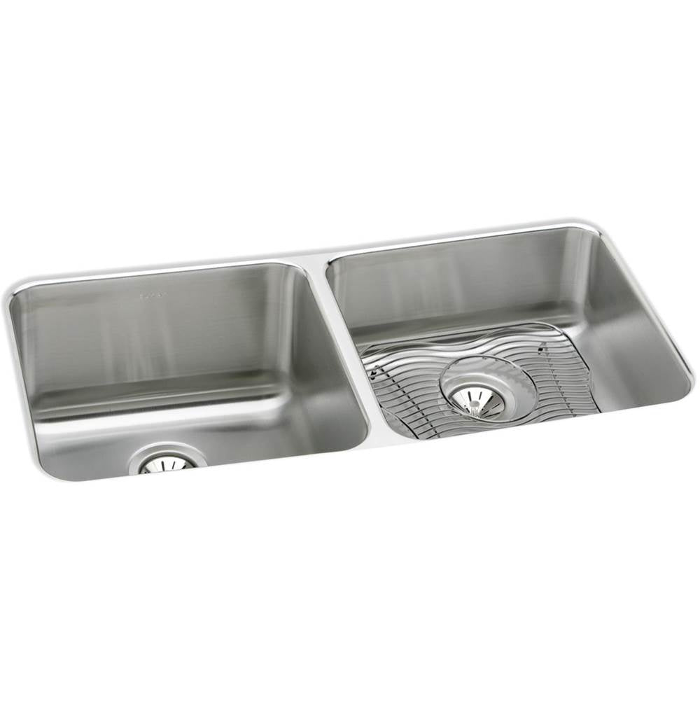 Elkay - 18 Gauge Stainless Steel 30.75'' x 18.5'' x 10'' Double Bowl Undermount Kitchen Sink Kit - Lustrous Satin