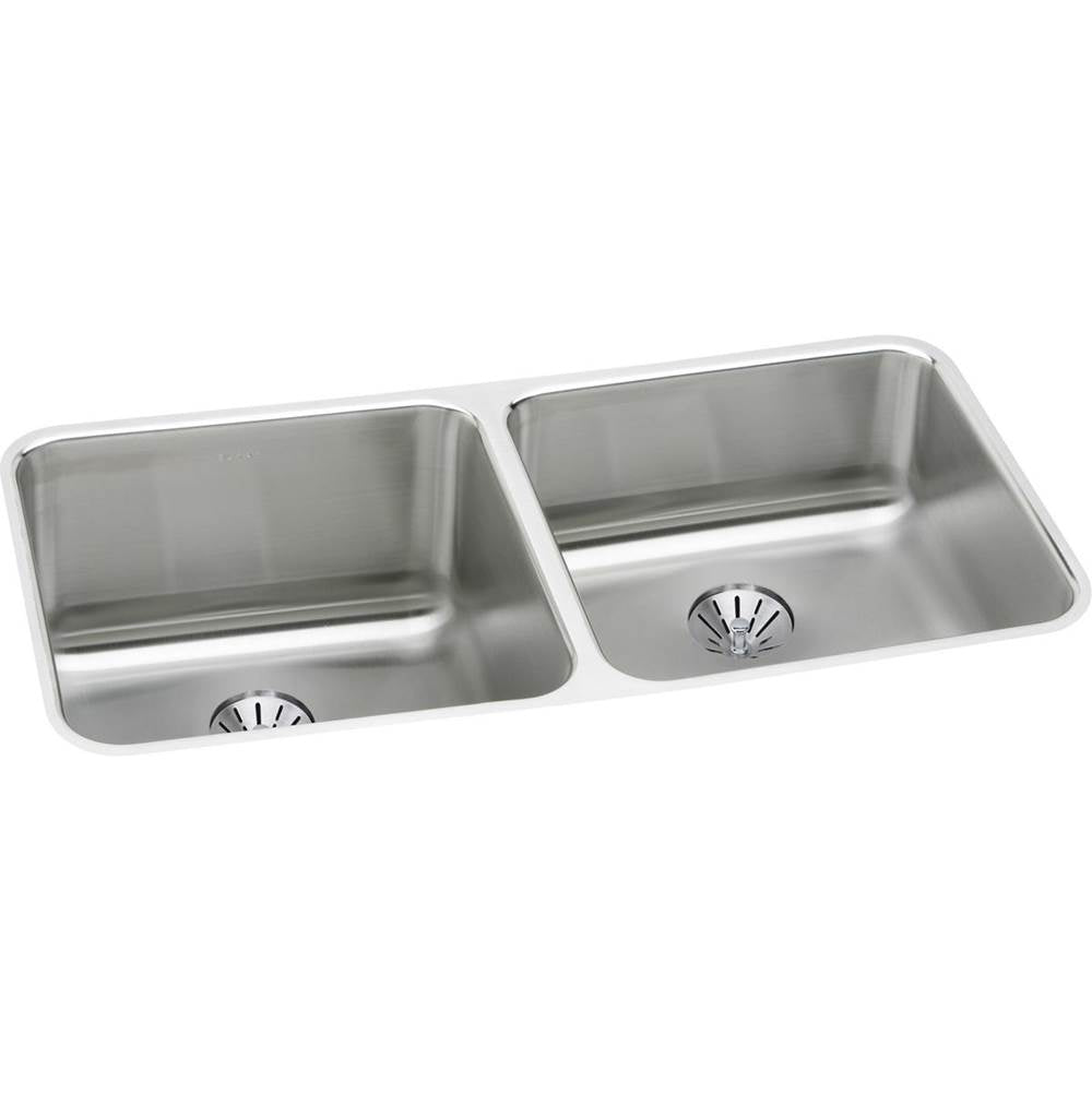 Elkay - 18 Gauge Stainless Steel 30.75'' x 18.5'' x 10'' Double Bowl Undermount Kitchen Sink Kit - Lustrous Satin