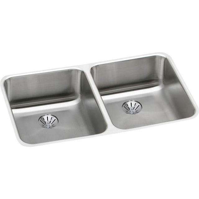 Elkay - 18 Gauge Stainless Steel 30.75'' x 18.5'' x 4.375'' Double Bowl Undermount Kitchen Sink Kit - Lustrous Satin