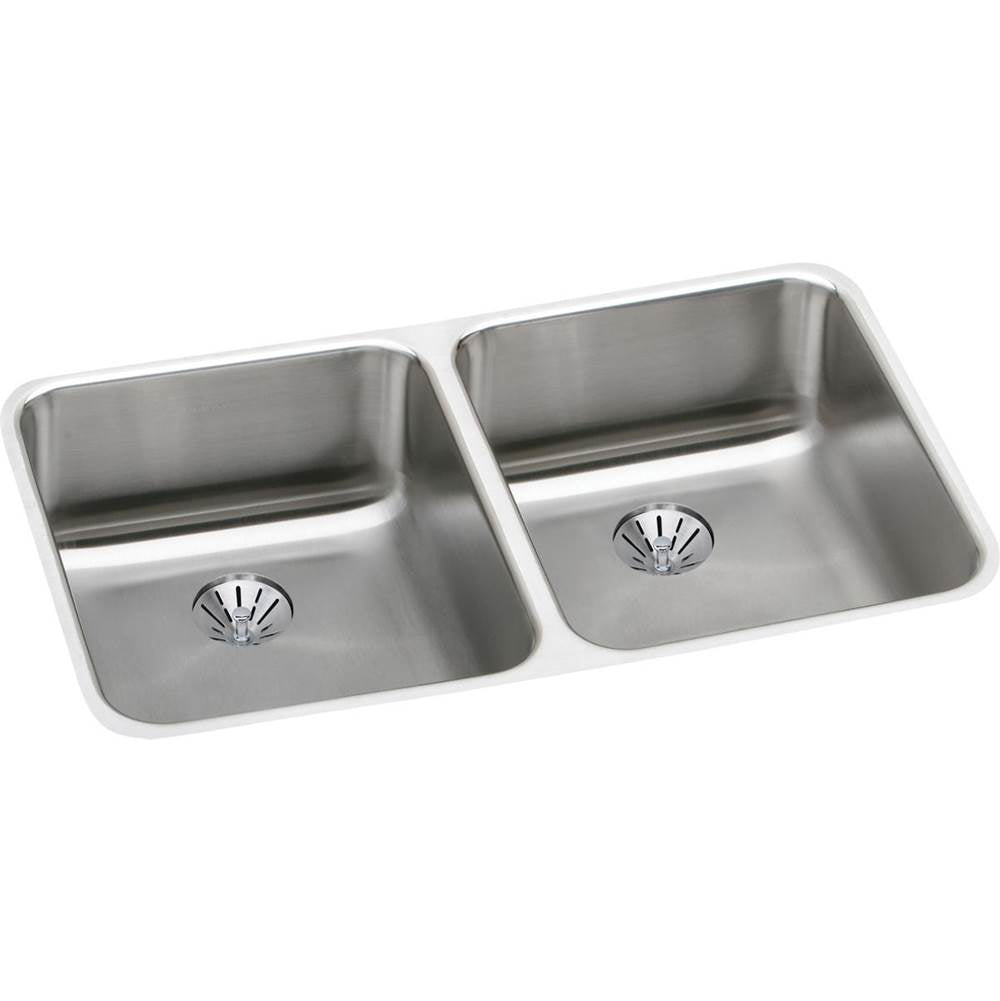 Elkay - 18 Gauge Stainless Steel 30.75'' x 18.5'' x 4.875'' Double Bowl Undermount Kitchen Sink Kit - Lustrous Satin