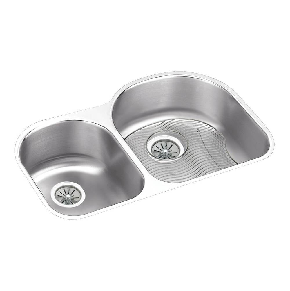 Elkay - 18 Gauge Stainless Steel 31.25'' x 20'' x 10'' Double Bowl Undermount Kitchen Sink Kit - Lustrous Satin