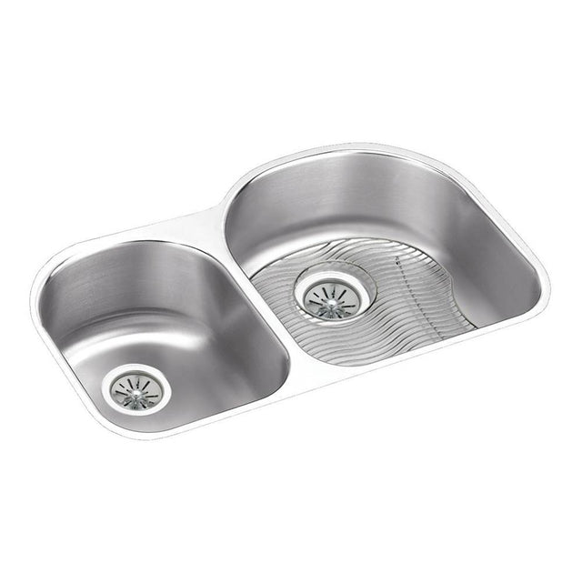 Elkay - 18 Gauge Stainless Steel 31.25'' x 20'' x 10'' Double Bowl Undermount Kitchen Sink Kit - Lustrous Satin