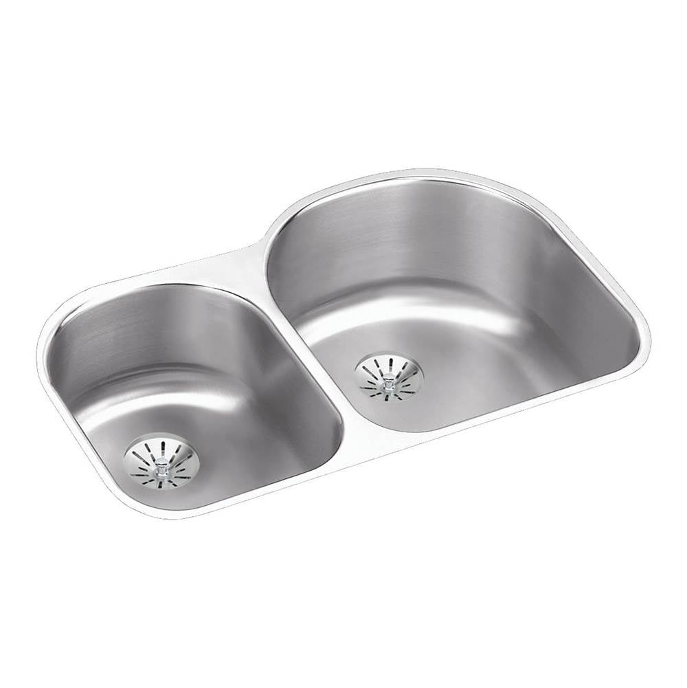 Elkay - 18 Gauge Stainless Steel 31.25'' x 20'' x 10'' Double Bowl Undermount Kitchen Sink Kit - Lustrous Satin