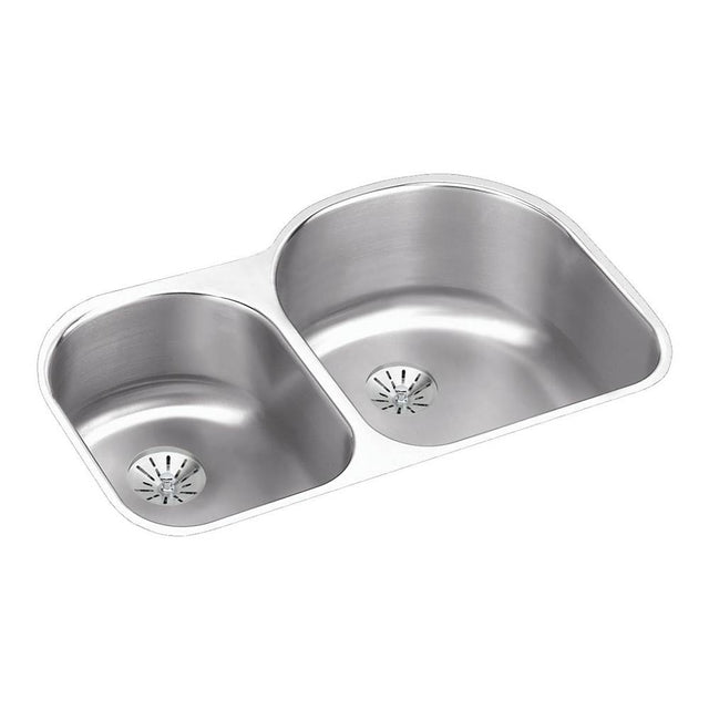 Elkay - 18 Gauge Stainless Steel 31.25'' x 20'' x 10'' Double Bowl Undermount Kitchen Sink Kit - Lustrous Satin