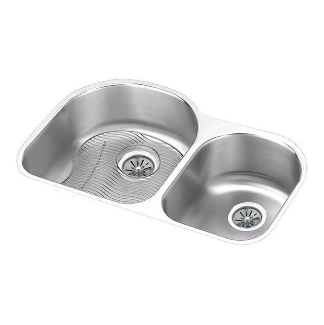 Elkay - 18 Gauge Stainless Steel 31.25'' x 20'' x 10'' Double Bowl Undermount Kitchen Sink Kit - Lustrous Satin