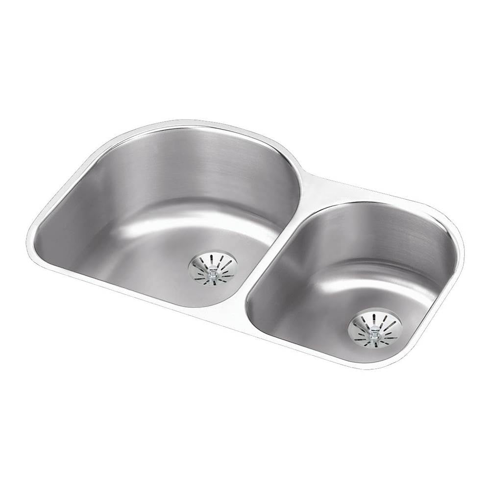 Elkay - 18 Gauge Stainless Steel 31.25'' x 20'' x 10'' Double Bowl Undermount Kitchen Sink Kit - Lustrous Satin