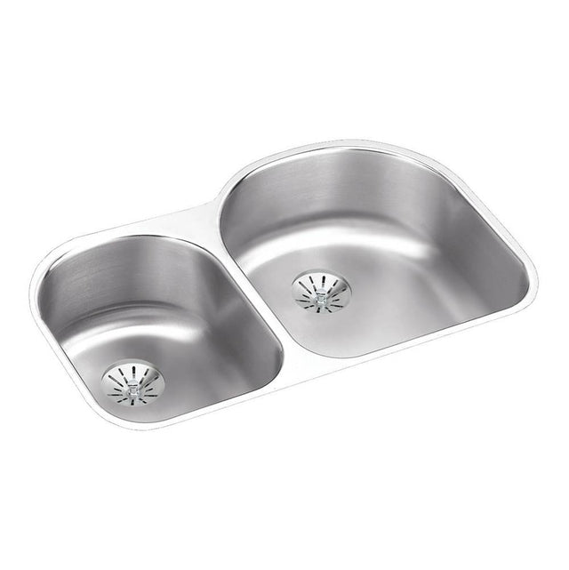 Elkay - 18 Gauge Stainless Steel 31.25'' x 20'' x 7.5'' Double Bowl Undermount Kitchen Sink Kit - Lustrous Satin