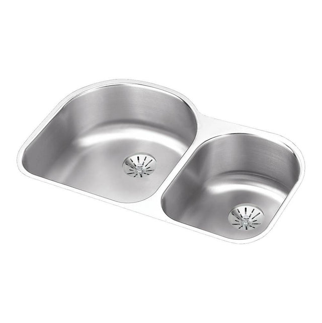 Elkay - 18 Gauge Stainless Steel 31.25'' x 20'' x 7.5'' Double Bowl Undermount Kitchen Sink Kit - Lustrous Satin