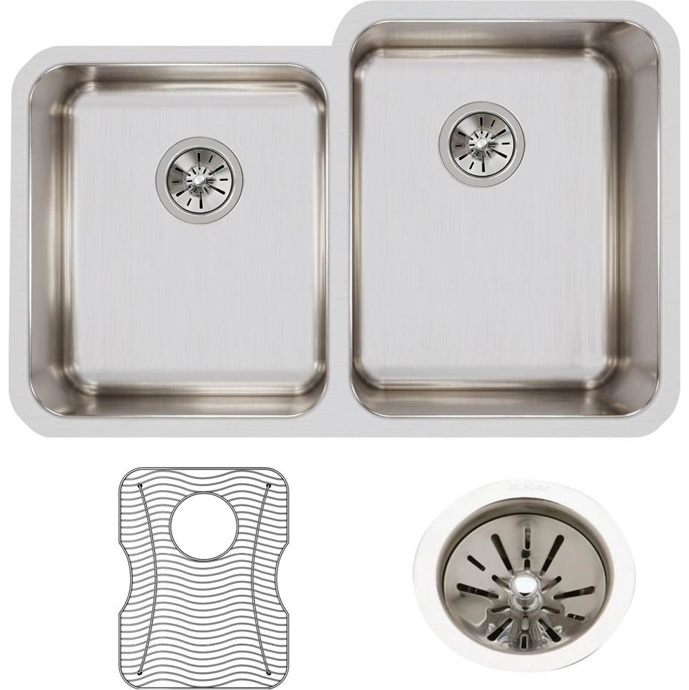 18 Gauge Stainless Steel 31.25'' x 20.5'' x 9.875'' Double Bowl Undermount Kitchen Sink Kit