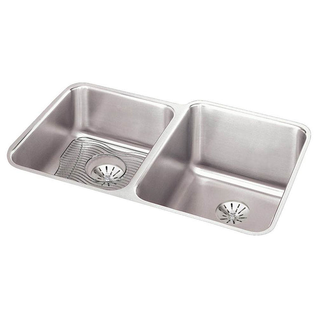 Elkay - 18 Gauge Stainless Steel 31.25'' x 20.5'' x 9.875'' Double Bowl Undermount Kitchen Sink Kit - Lustrous Satin