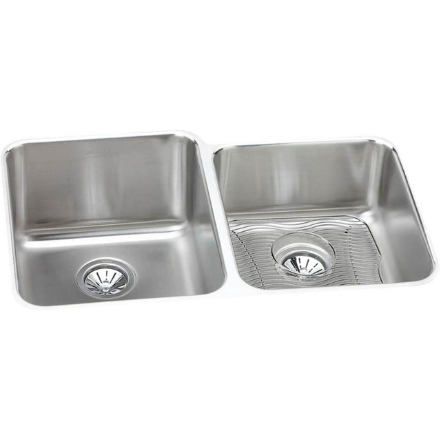 Elkay - 18 Gauge Stainless Steel 31.25'' x 20.5'' x 9.875'' Double Bowl Undermount Kitchen Sink Kit - Lustrous Satin
