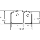 18 Gauge Stainless Steel 32.75'' x 21'' x 9'' Double Bowl Undermount Kitchen Sink Kit
