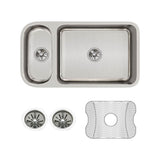 18 Gauge Stainless Steel 32.25'' x 18.25'' x 7.75'' Double Bowl Undermount Kitchen Sink Kit