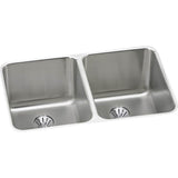 Elkay - 18 Gauge Stainless Steel 31.25'' x 20'' x 9.875'' Double Bowl Undermount Kitchen Sink Kit - Lustrous Satin