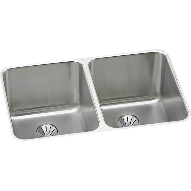 Elkay - 18 Gauge Stainless Steel 31.25'' x 20'' x 7.875'' Double Bowl Undermount Kitchen Sink Kit - Lustrous Satin