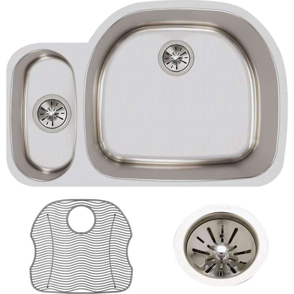 18 Gauge Stainless Steel 31.5'' x 21.125'' x 10'' Double Bowl Undermount Kitchen Sink Kit