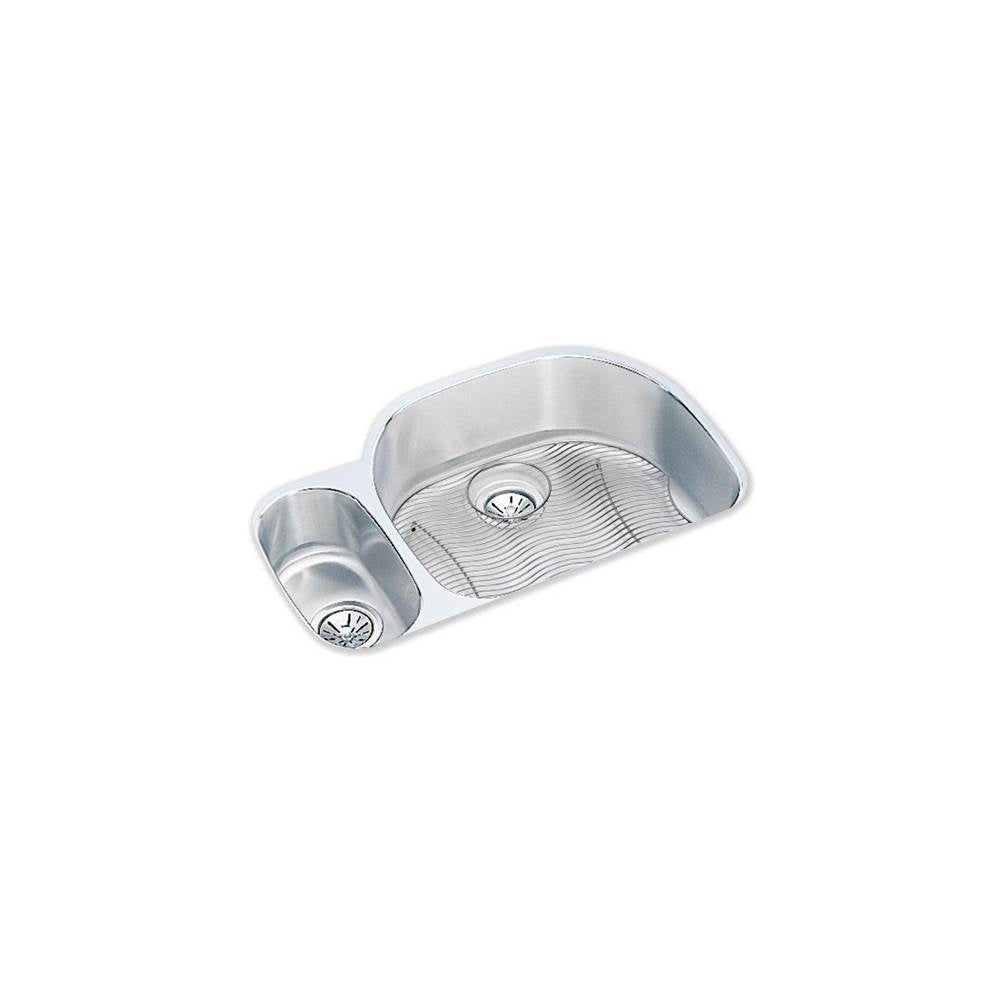 Elkay - 18 Gauge Stainless Steel 31.5'' x 21.125'' x 7.5'' Double Bowl Undermount Kitchen Sink Kit - Lustrous Satin