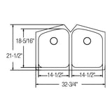 18 Gauge Stainless Steel 32.75'' x 20.8125'' x 9'' Double Bowl Undermount Kitchen Sink Kit