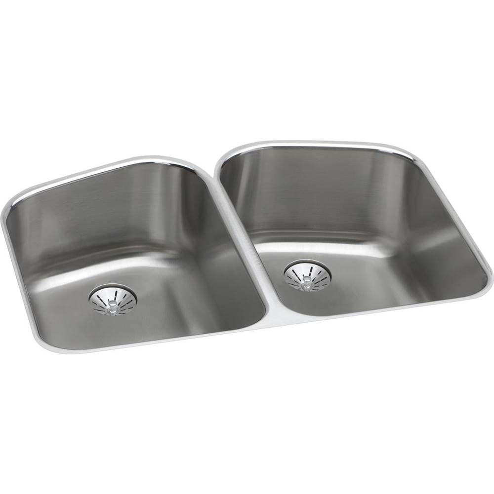 Elkay - 18 Gauge Stainless Steel 32.75'' x 20.8125'' x 9'' Double Bowl Undermount Kitchen Sink Kit - Lustrous Satin