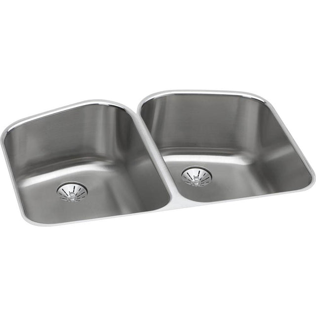 Elkay - 18 Gauge Stainless Steel 32.75'' x 20.8125'' x 9'' Double Bowl Undermount Kitchen Sink Kit - Lustrous Satin