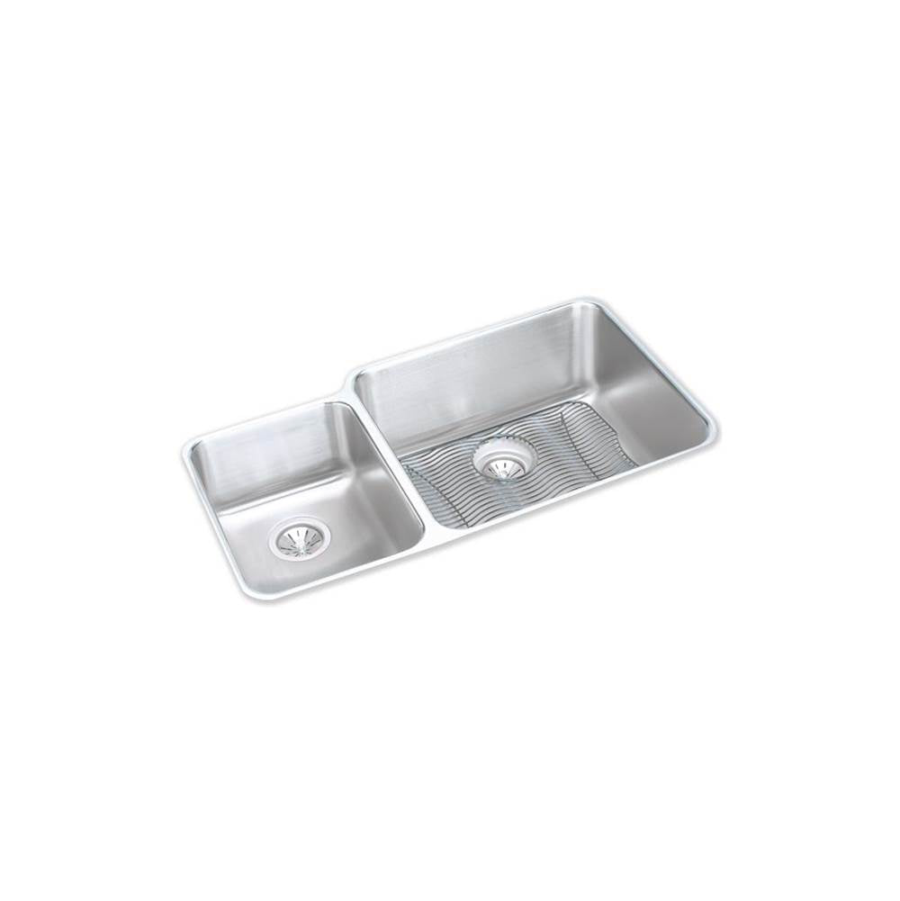 Elkay - 18 Gauge Stainless Steel 35.25'' x 20.5'' x 9.875'' Double Bowl Undermount Kitchen Sink Kit - Lustrous Satin
