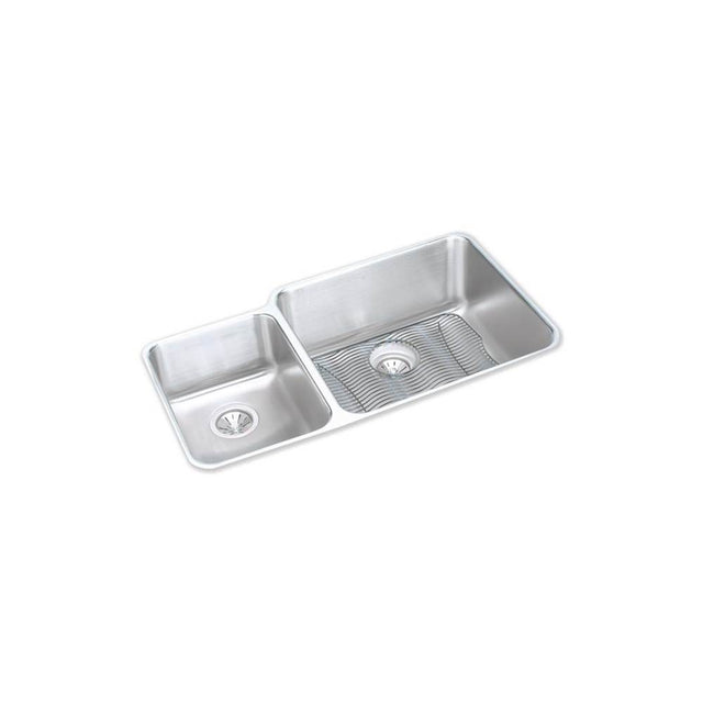Elkay - 18 Gauge Stainless Steel 35.25'' x 20.5'' x 9.875'' Double Bowl Undermount Kitchen Sink Kit - Lustrous Satin