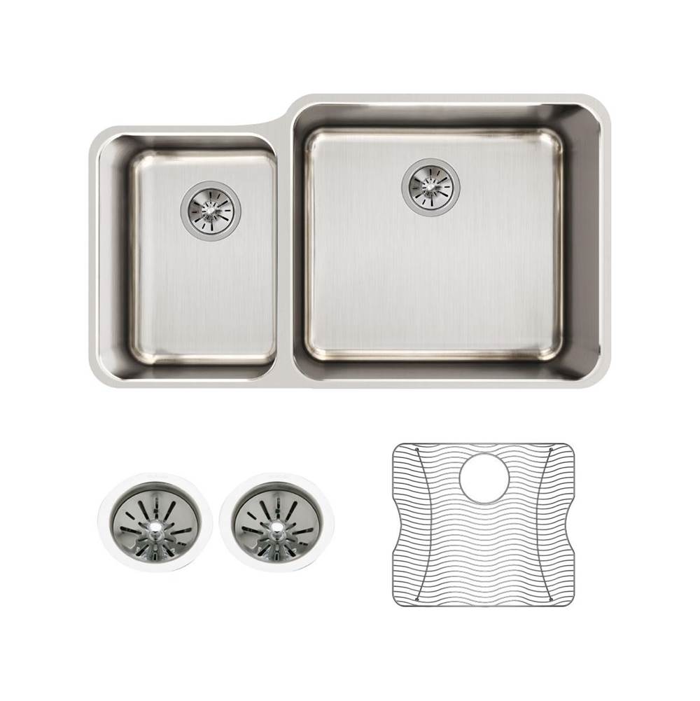 18 Gauge Stainless Steel 35.25'' x 20.5'' x 9.875'' Double Bowl Undermount Kitchen Sink Kit