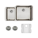 18 Gauge Stainless Steel 35.25'' x 20.5'' x 9.875'' Double Bowl Undermount Kitchen Sink Kit