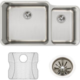18 Gauge Stainless Steel 35.25'' x 20.5'' x 9.875'' Double Bowl Undermount Kitchen Sink Kit