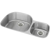Elkay - 18 Gauge Stainless Steel 36.25'' x 21.125'' x 10'' Double Bowl Undermount Kitchen Sink Kit - Lustrous Satin