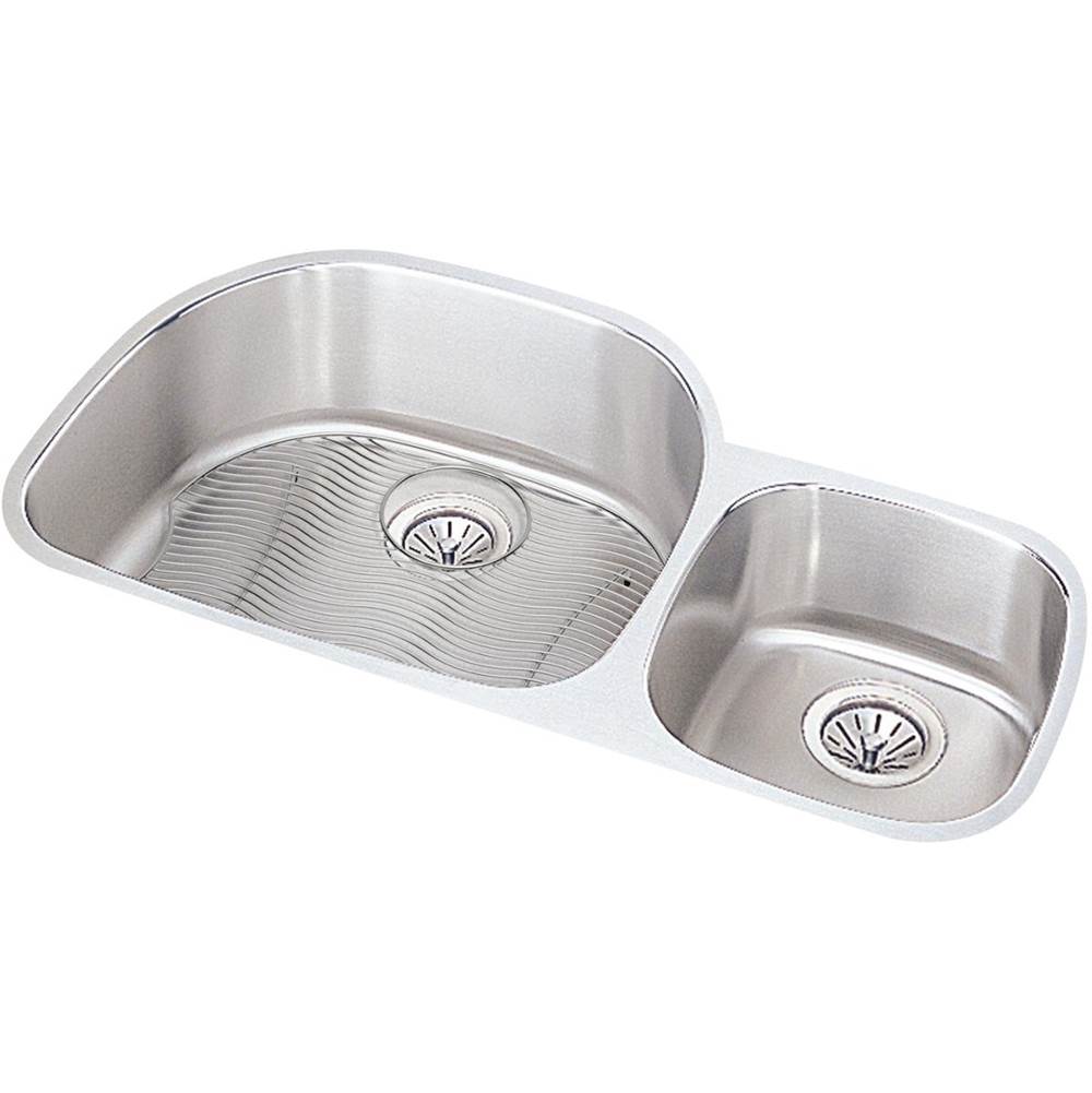 Elkay - 18 Gauge Stainless Steel 36.25'' x 21.125'' x 7.5'' Double Bowl Undermount Kitchen Sink Kit - Lustrous Satin